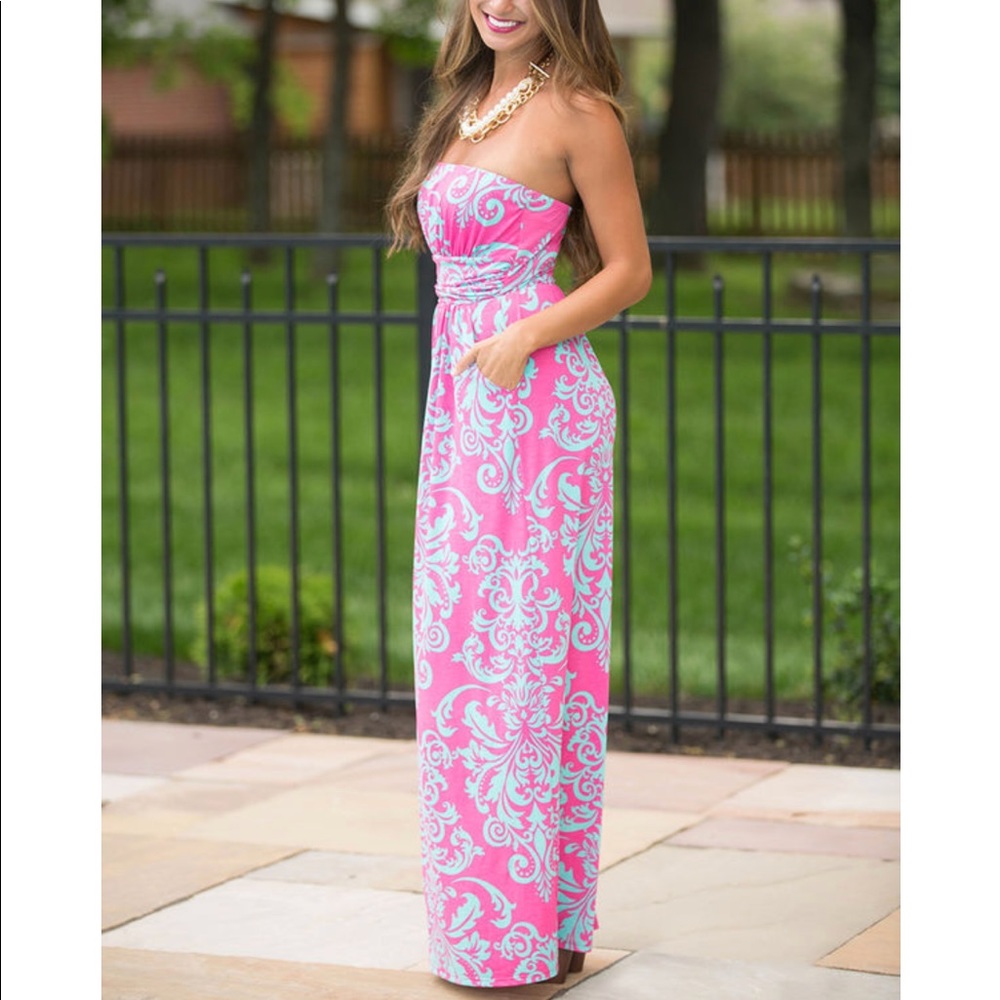 Bright Print Strapless Maxi Dress